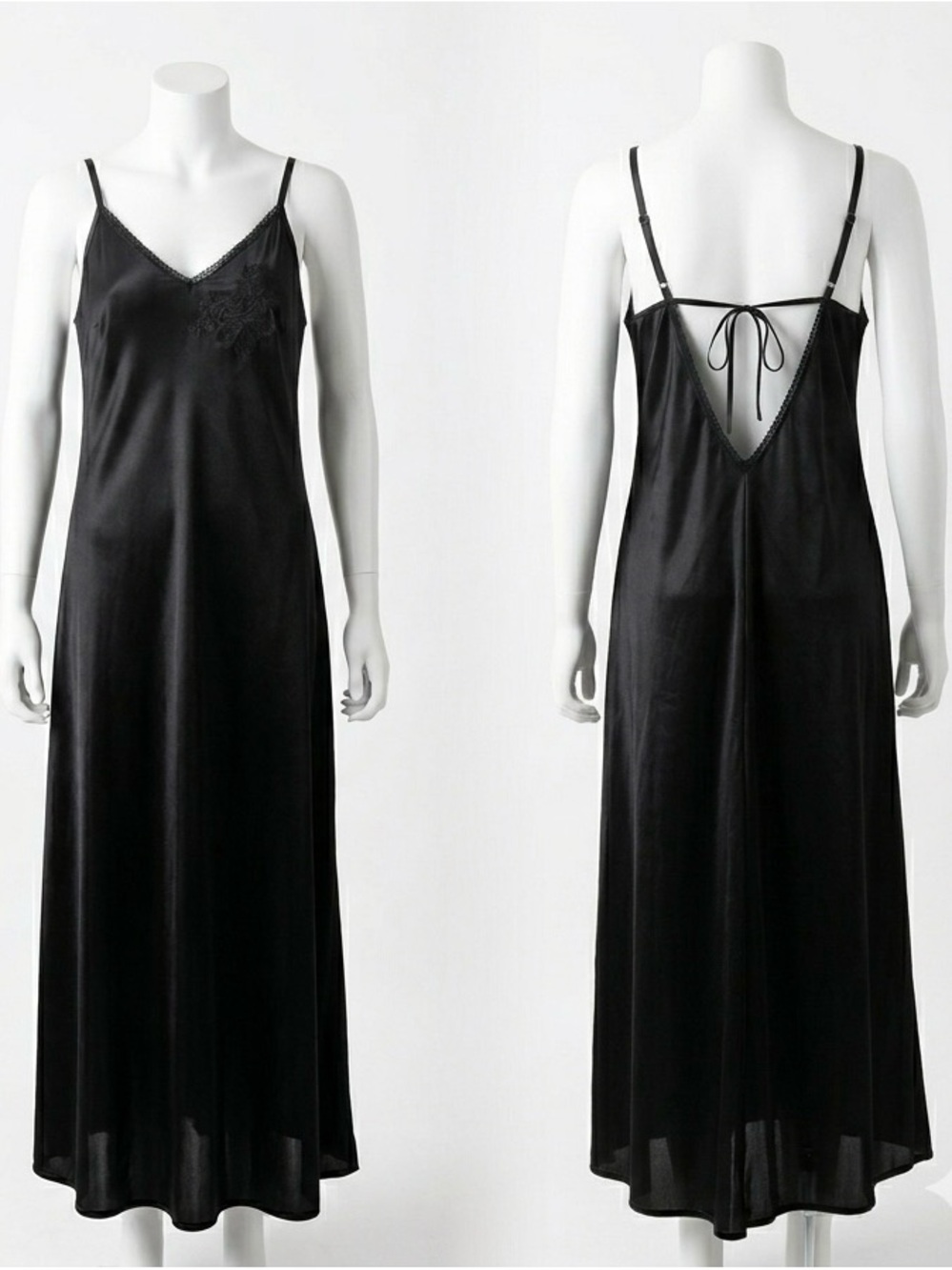 Versailles Vintage Satin Maxi Slip Dress V Neck Floral Lace Nightgown Women’s L